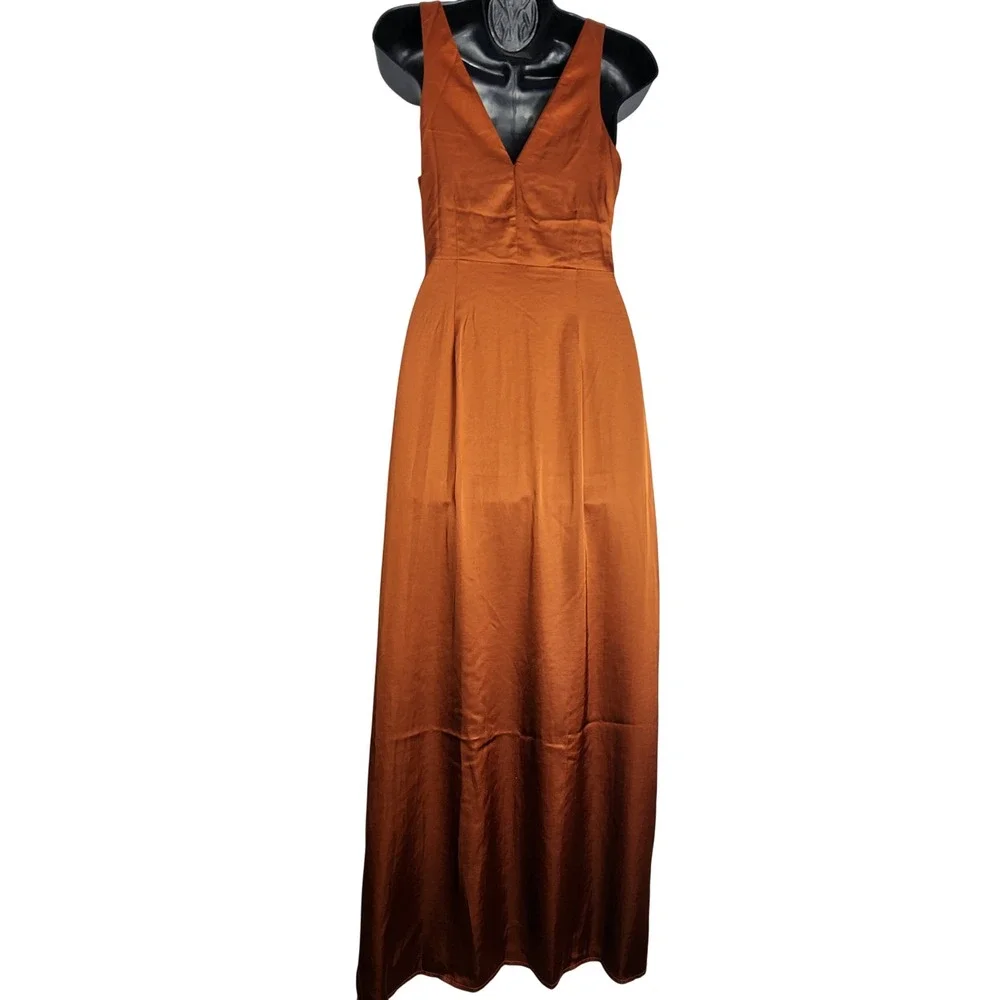 Abercrombie & Fitch Cutout Maxi Dress Womens Small Tall Indie Satin Minimalist‎